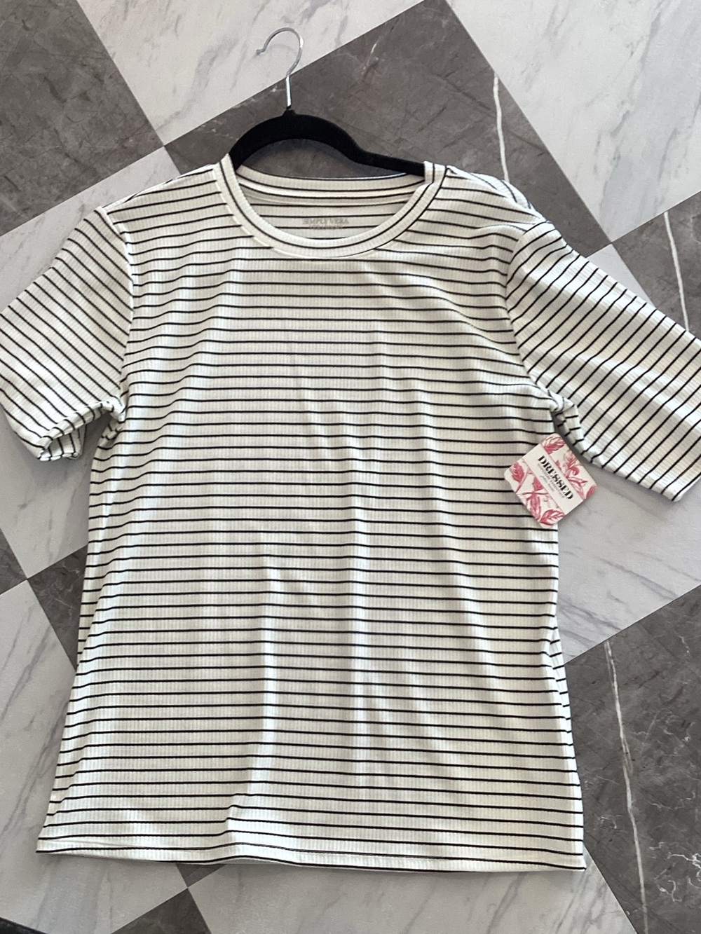 Simply Vera Vera Wang White and Black Striped Short Sleeve Tee